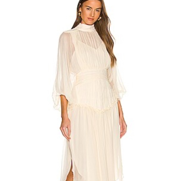 SHONA JOY Iris Long Sleeve Open Back Midi Dress in Cream